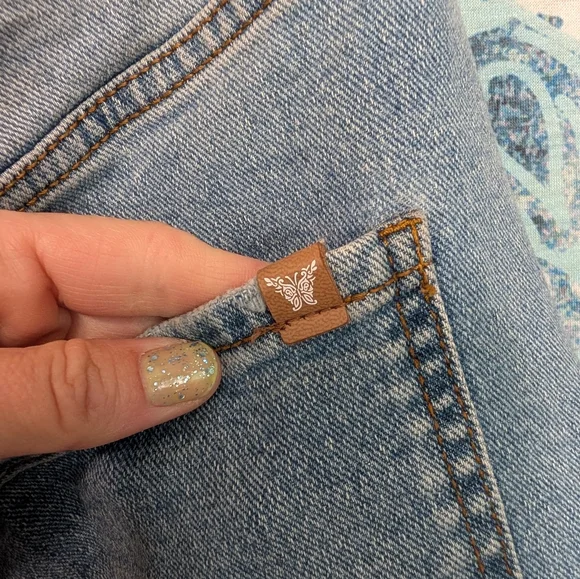 Two-Tone Light Denim Maxi Skirt 14 Slit Raw Hem Boho Indie Sleaze Pockets - Picture 8 of 8